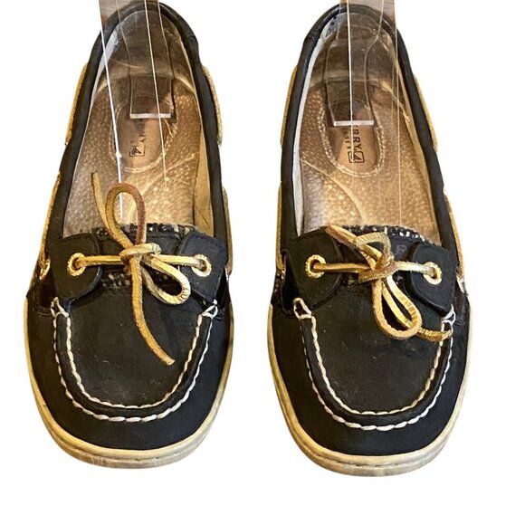 Sperry Topsider Angelfish Boat Shoe Black Leather Women's Sz 6.5M #309J - Picture 2 of 9